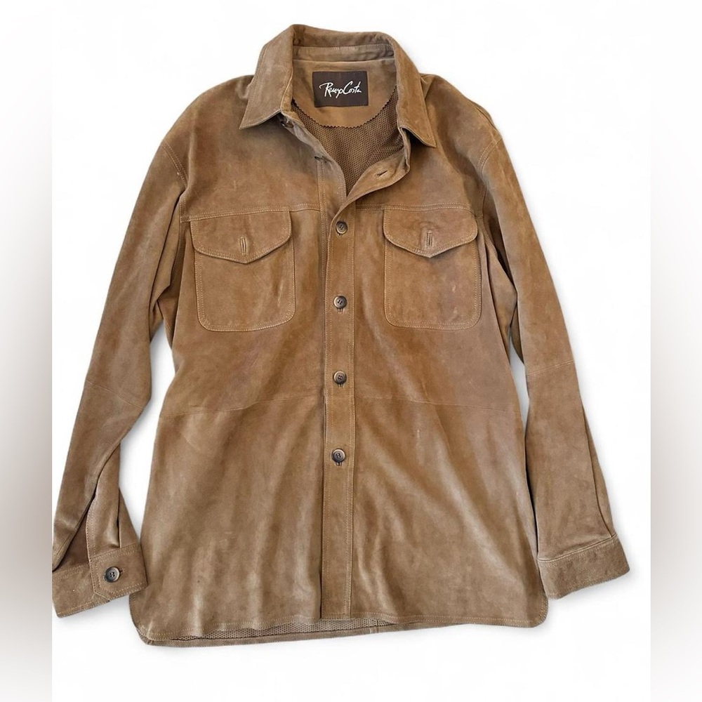 Renzo Costa Camel Suede Leather Shacket Jacket – Size L – $950 Retail